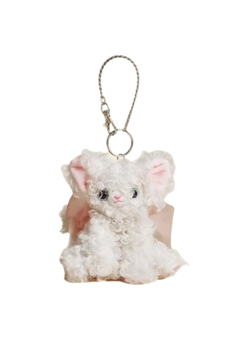 Cute Kitten Plush Keychain, Kitten Gift Pendant, Bag Accessories Decoration (Pure White Sitting Kitten) - Image 1